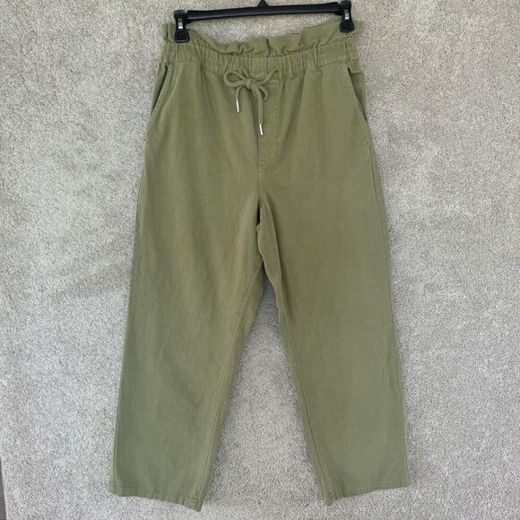 Blank NYC Paper Bag High Waisted Cinch Pants Size Large Wide Leg Olive Green - Picture 2 of 14